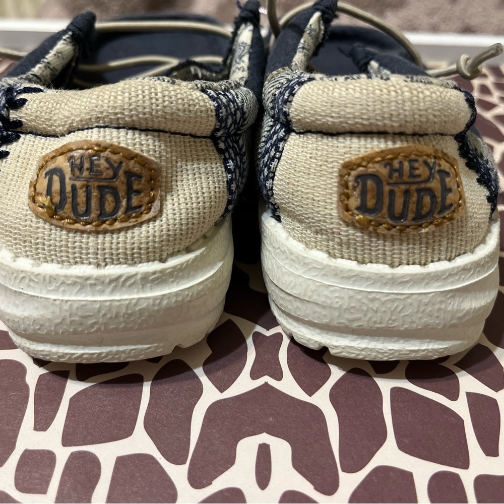 Hey Dude Kids Tan and Navy Moccasins